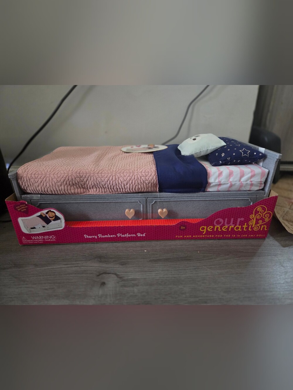 Our Generation Starry Slumbers Platform Bed - Pink & Navy Doll Bed